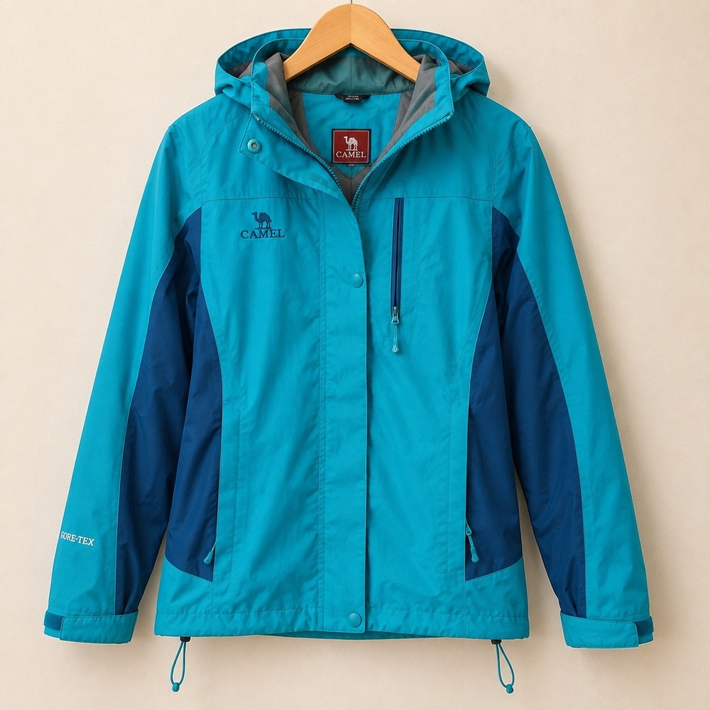Camel Outdoor Gore-Tex Jacket Womens Small Blue Waterproof Shell Double Zipper